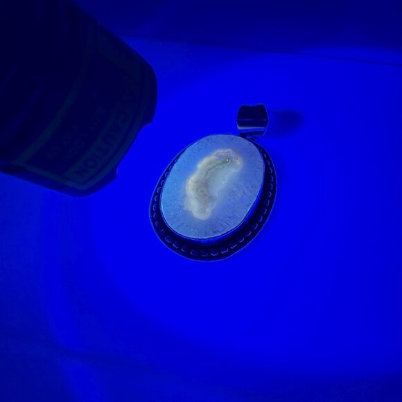 Solar Quartz Druzy Pendant – Sterling Stamped Bale – Oval Stone Jewelry - Picture 7 of 8